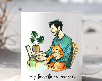 My Favorite CoWorker Cat Father Mug, Pet Dad Gifts, Work From Home Gift, Father's Day Cat Art Mug,Cat Lover Office Humor, Boyfriend cat gift