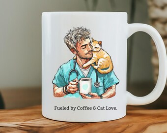 Cat Father Nurse Mug, Male Nurse gifts, RN Coffee Mug,  Boyfriend mug, Father's Day cat owner gift, pet dad cat mug, Healthcare worker gifts