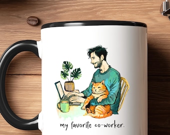 Father's Day Gift Cat Father Mug, Pet Dad Gifts, Boyfriend Work From Home Cat Gift,  Cat Coffee Lover Art Mug, Cat Owner Gifts Office Humor
