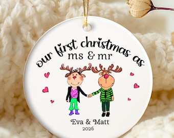 Personalized Mr Ms Couple Gift Christmas, First Married Christmas Ornament, Anniversary Newlywed Gifts, Mr Mrs Wedding Gift Engaged Ornament