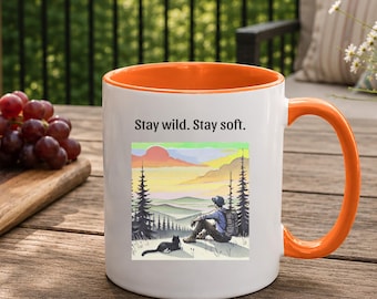 Hiking Camping Cat Mug for dad, Nature lover Cat owner birthday gift, Fathers Day Pet Dad gift, Boyfriend Colorful Cat Lover Coffee Mug