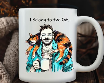 Funny Cat Owner gift, Colorful Cat Lover Coffee Mug, Pet Owner Gift for Him,  Cat lover art Fathers Day gift,  Watercolor Cat mug for dad