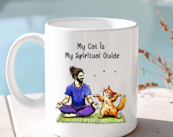 Mindfulness gift for Cat father, Father's Day Cat owner Mug, Boyfriend Birthday Cat lover gift, Yoga lover Pet Dad Gifts, Coffee lover gifts