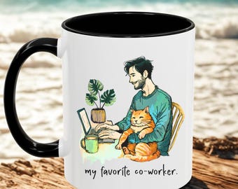 Father's Day Gift Cat Father Mug, Pet Dad Gifts, Boyfriend Work From Home Cat Gift,  Cat Coffee Lover Art Mug, Cat Owner Gifts Office Humor