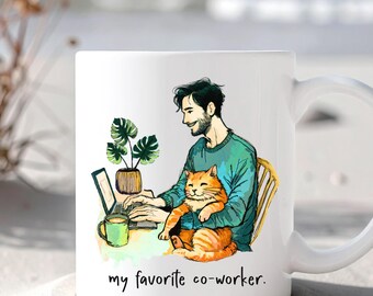My Favorite CoWorker Cat Father Mug, Pet Dad Gifts, Work From Home Gift, Father's Day Cat Art Mug,Cat Lover Office Humor, Boyfriend cat gift