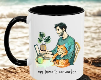 Father's Day Gift Cat Father Mug, Pet Dad Gifts, Boyfriend Work From Home Cat Gift,  Cat Coffee Lover Art Mug, Cat Owner Gifts Office Humor