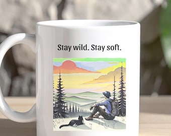 Nature Lover Cat mug for Cat father, Hiking Camping Mug, Outdoorsy Pet Dad Gift,  Boyfriend Coffee lover mug, Father's Day cat lover art