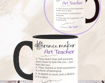Personalized Art Teacher coffee mug Difference Maker gift Teacher thank you gift for employee appreciation retirement gift, custom name cup