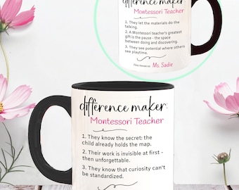 Montessori gift for teacher thank you, Difference Maker custom name mug, retirement colleague Montessori mom gift, employee appreciation