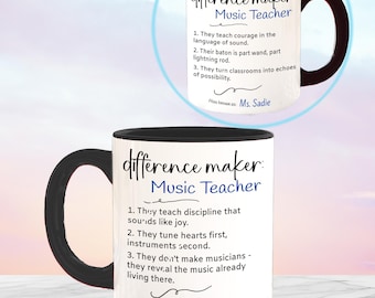 Music Teacher thank you gift, Inspirational quote Difference Maker Personalized Coffee mug, retirement, teacher appreciation coworker gift