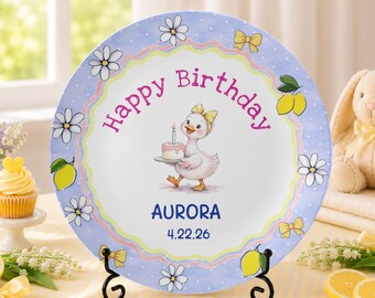 Custom Silly Goose Birthday Plate, Personalized Baby Keepsake,  Whimsical Spring Birthday Decor, Grandchild Custom Plate, Baby Shower Gift