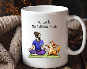 Mindfulness gift for Cat father, Father's Day Cat owner Mug, Boyfriend Birthday Cat lover gift, Yoga lover Pet Dad Gifts, Coffee lover gifts