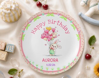 Custom 1st Birthday Bunny Birthday Plate, Toddler Coquette Birthday Keepsake, Custom Baby Name Plate, Milestone Birthday Gift Grandchild