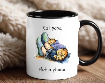 Cat lover Dad Birthday Gift, Watercolor Cat Father Mug,   Father's Day Cat owner Mug, Cat Lover Boyfriend gift, Cozy Cat parent Coffee Cup