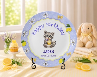 Personalized Toddler Raccoon Birthday Plate, Custom 1st Birthday Keepsake Plate, Grandchild Custom Gift, Personalized Baby Shower Gift