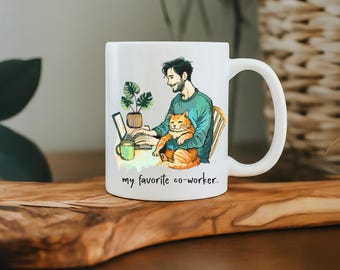 My Favorite CoWorker Cat Father Mug, Pet Dad Gifts, Work From Home Gift, Father's Day Cat Art Mug,Cat Lover Office Humor, Boyfriend cat gift