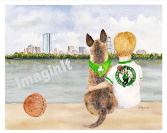 Celtics Boy and dog-Boston