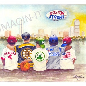 Mixed Race - Boston Strong Print - 8x10/5x7  - Red Sox, Bruins, Celtics, Patriots & Revolution kids watch Boston skyline