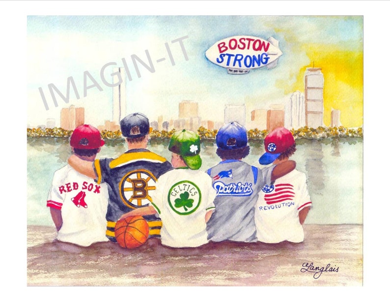 Mixed Race Boston Strong Print 8x10/5x7 Red Sox, Bruins, Celtics, Patriots & Revolution kids watch Boston skyline image 1