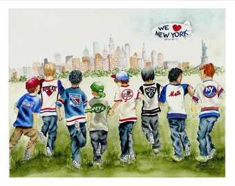 New York Sports Teams - Watercolor Print -11X14