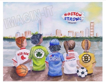 BOSTON STRONG GIRLS - 8x10/5x7 - Red Sox, Bruins, Celtics, Patriots & Revolution Kinderuhr Boston Skyline