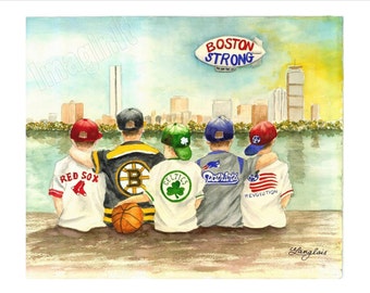 Boston Strong Print - 20x25 / 14x18 - Red Sox, Bruins, Celtics, Patriots & Revolution Kinderuhr Boston Skyline