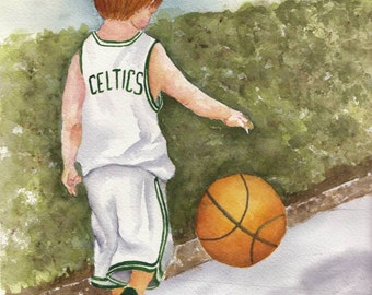 Celtics Boy Watercolor Print -  5x7 or 8x10 available