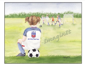 Girl's Soccer Print - 8x10/5x7  -  Team USA - Personalized on request