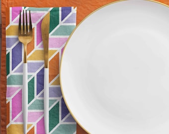 Servilletas geométricas coloridas: diseño retro de espiga, mantelería moderna, servilletas de tela reutilizables
