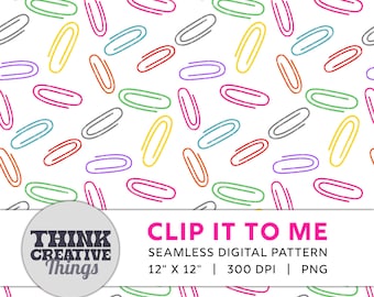 Patrón sin costuras de clips de papel arcoíris, descarga digital para amantes de la papelería, PNG para uso comercial, patrón para tela.