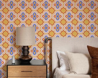 Papel tapiz temporal bohemio chic con diseño geométrico retro: opciones de despegar y pegar o tradicionales