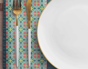 Servilletas de tela modernas de mediados de siglo, estampado floral atómico, juego de 4