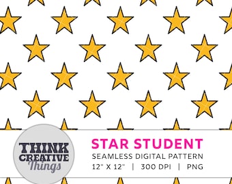 Patrón sin costuras de estrella amarilla, papel digital para la vuelta al cole, impresión de tela PNG de estrella para uso comercial