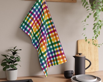 Paño de cocina de cuadros vichy arcoíris / Paño de cocina a cuadros alegres