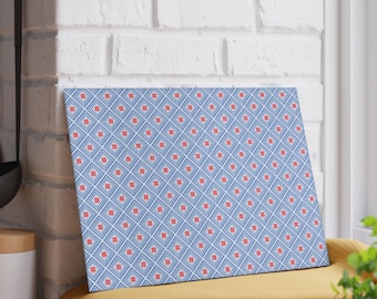 Tabla de cortar de vidrio con diseño retro de diamantes y diseño geométrico azul y rosa