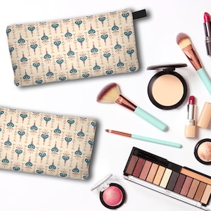 Pochette florale à fermeture éclair avec passant pour porte-clés - Style folklorique recto-verso