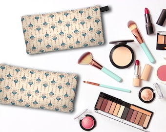 Monedero floral con cremallera y llavero - Estilo folk, doble cara