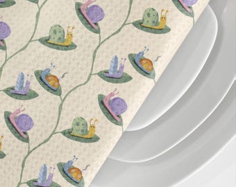 Paño de cocina de microfibra con caprichosos caracoles dibujados a mano - Decoración de primavera