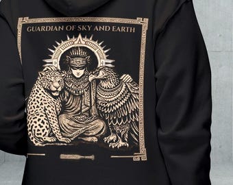 Aztec Jaguar Eagle Warrior Hoodie, Mesoamerican Mythology Streetwear Pullover