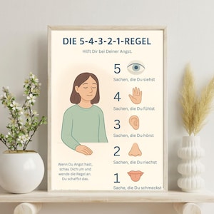 5-4-3-2-1 Poster om ångestregeln | Jordningsteknik | Mindfulness för barn och vuxna | Utskrivbar DIN A4 | Ångestlindring | Neurodivergens