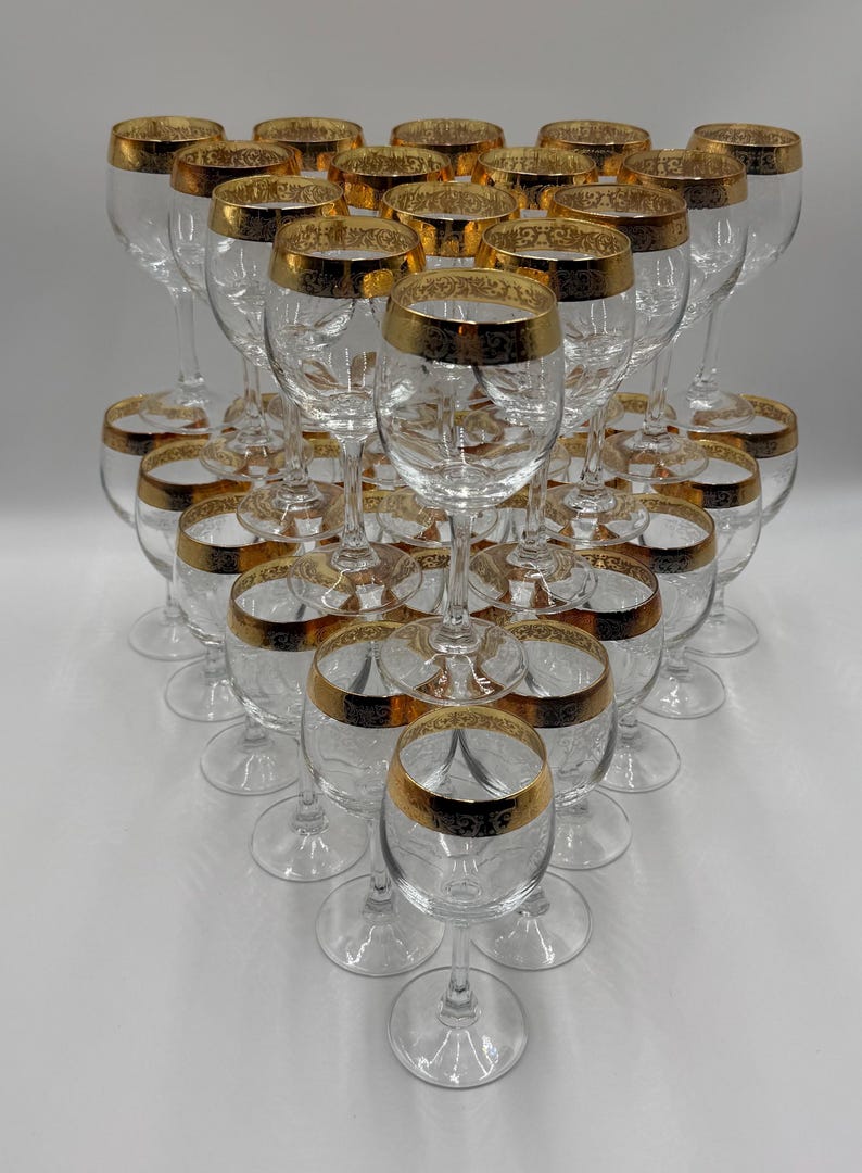 Decorative Glass Rims CELLINI Crystal Wine Glass | Gold Etched Rim, Vintage Stemware - Etsy