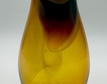 Studio Art Glass Vase: Frost Sommerso Amber Red (Hand Signed)