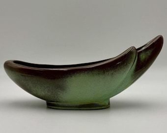 Vintage Frankoma Pottery Crescent Bowl #211 | Prairie Green Glaze