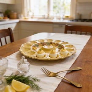 Deviled Egg Platter: Vintage Lefton Ceramic - Yellow Harvest Motif