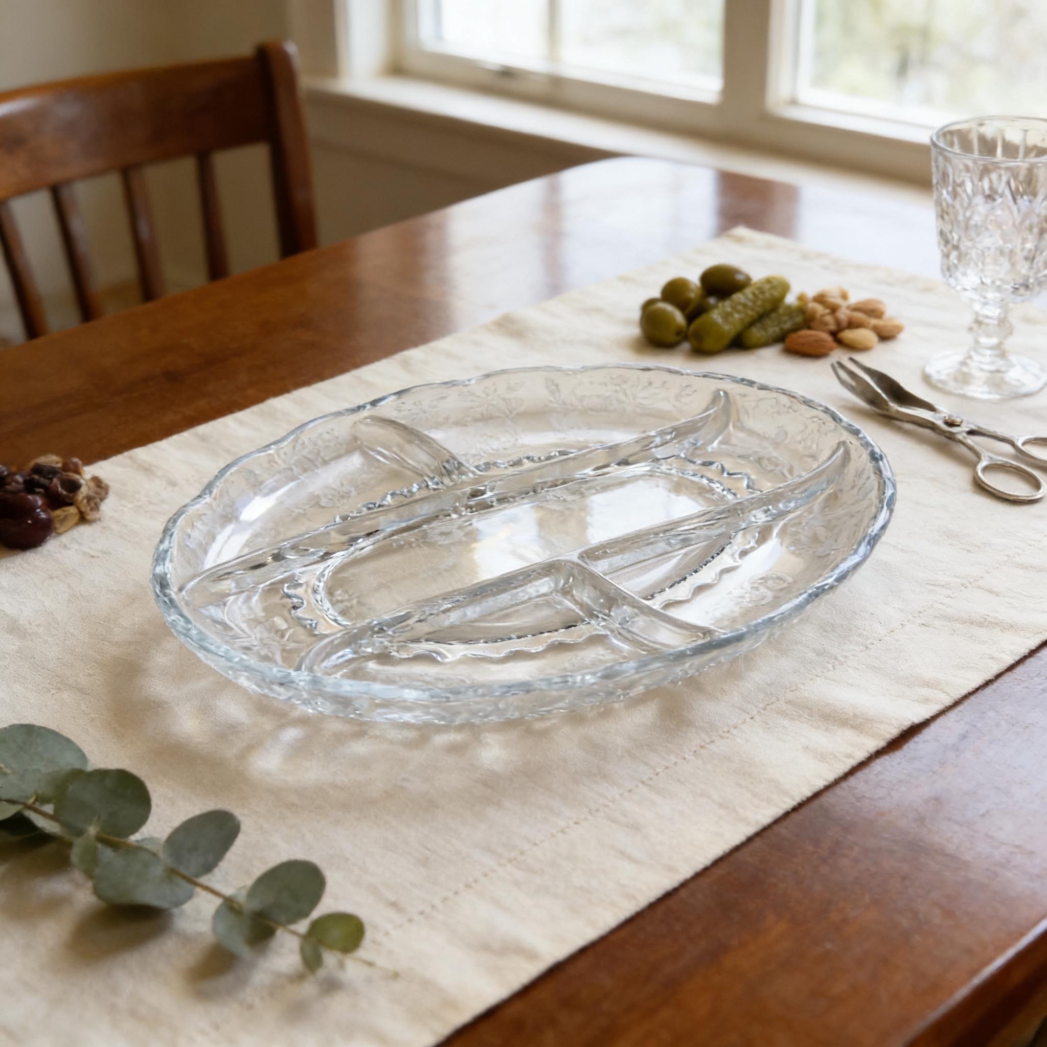 Vintage Viking Glass Relish Dish -floral Etching, 5 Sections - Etsy