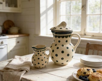 Erphila Polka Dot Pitcher & Creamer Set - Vintage Czechoslovakia Pottery