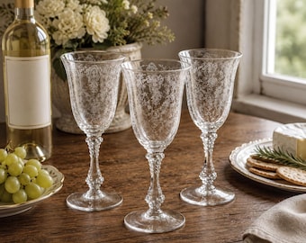 Vintage Cambridge Rose Point Crystal Wine Glasses, Set of 3