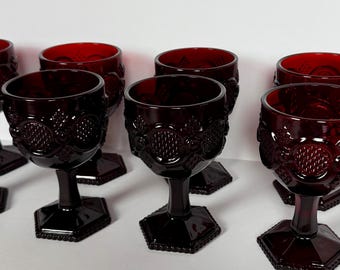 Vintage Avon 'cape Cod' Collection Ruby Red Glass 10oz Stemmed