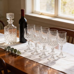 Cristal d’Arques Longchamp Cut Crystal Wine Glasses, Set of 9