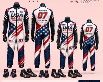Gepersonaliseerde racepak Amerikaanse vlag, aangepast Amerikaans racerkostuum kinderen volwassenen